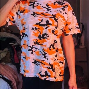 Super soft! Orange and Black Camo print Tee